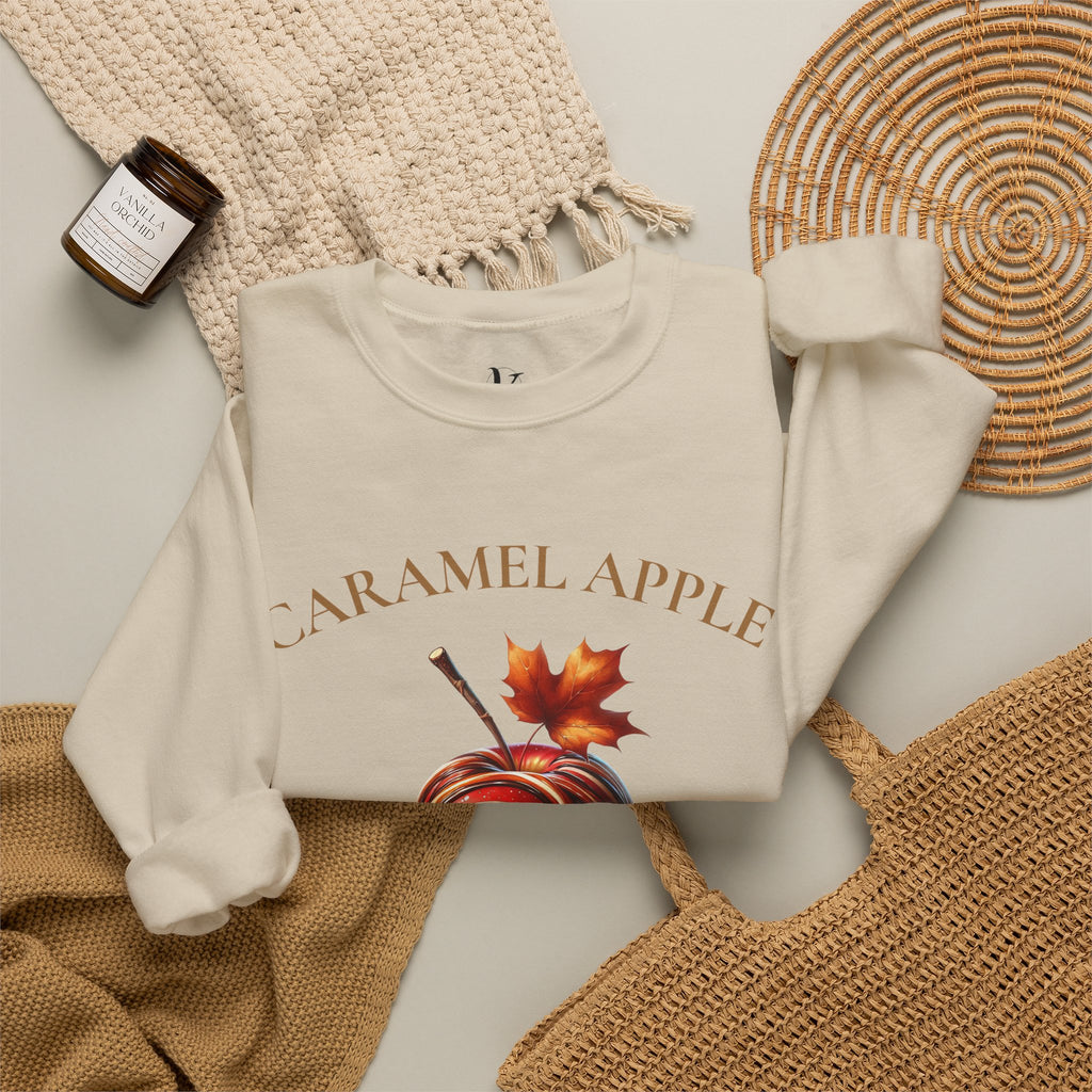 Caramel Apple Crewneck Sweatshirt — "A Little Sweet, A Lot Fall" Cozy Fall Graphic Pullover