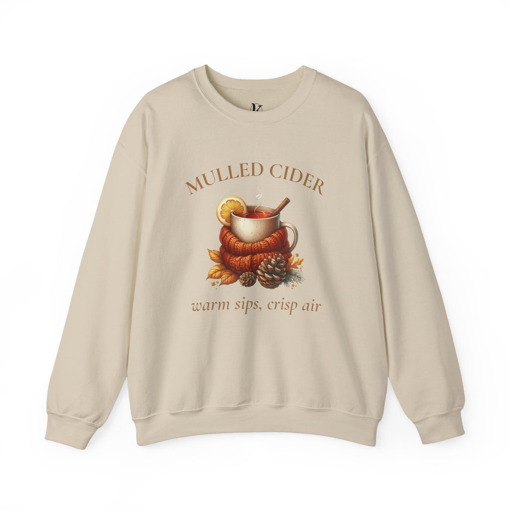 Mulled Cider Crewneck Sweatshirt — "Warm Sips, Crisp Air" Cozy Fall Graphic Pullover