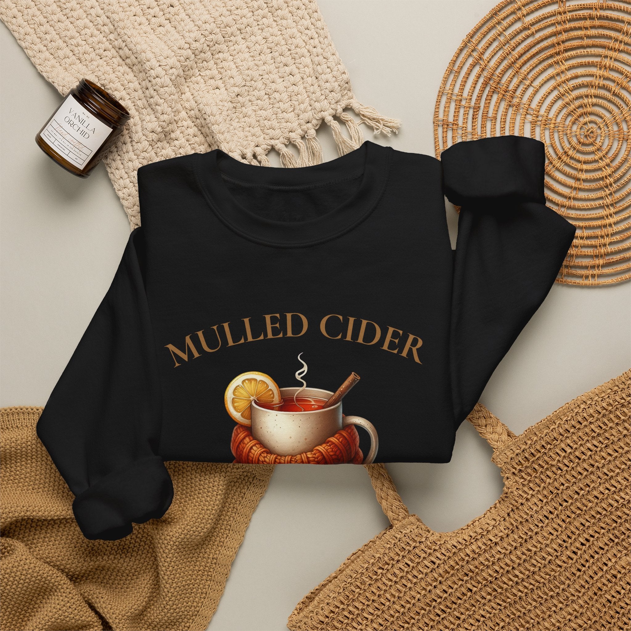 Mulled Cider Crewneck Sweatshirt — "Warm Sips, Crisp Air" Cozy Fall Graphic Pullover